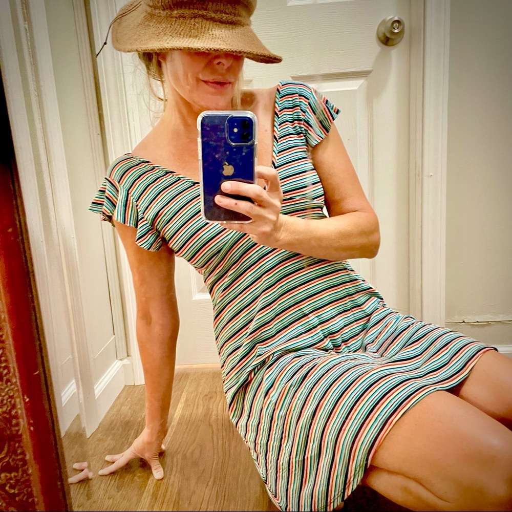 Playful Striped Mini Dress Flutter Sleeve
